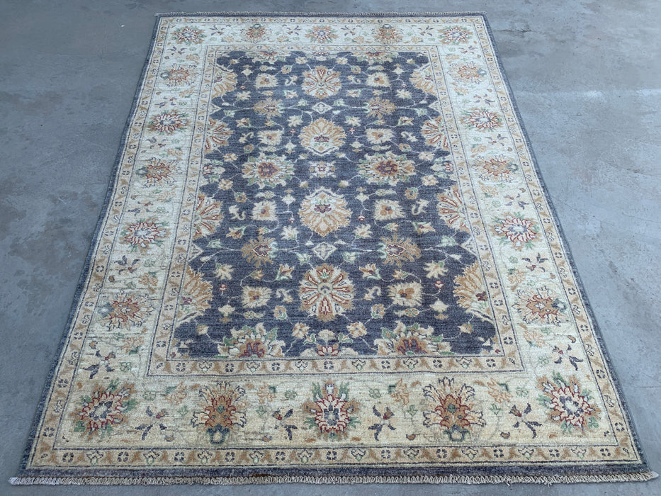 6'7 x 4'11 Hand-Knotted Peshawari Chobi Wool Rug - Gray Traditional Floral Area Rug - KBHM-585