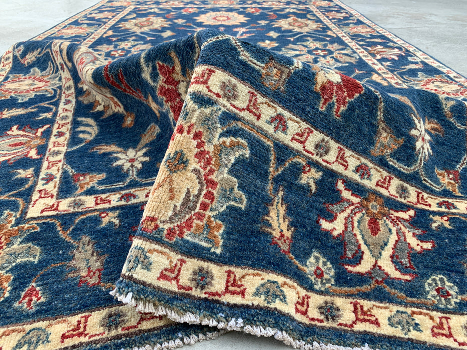 7'8 x 4'10 Hand-Knotted Peshawari Chobi Wool Rug - Blue Traditional Floral Area Rug - KBHM-586