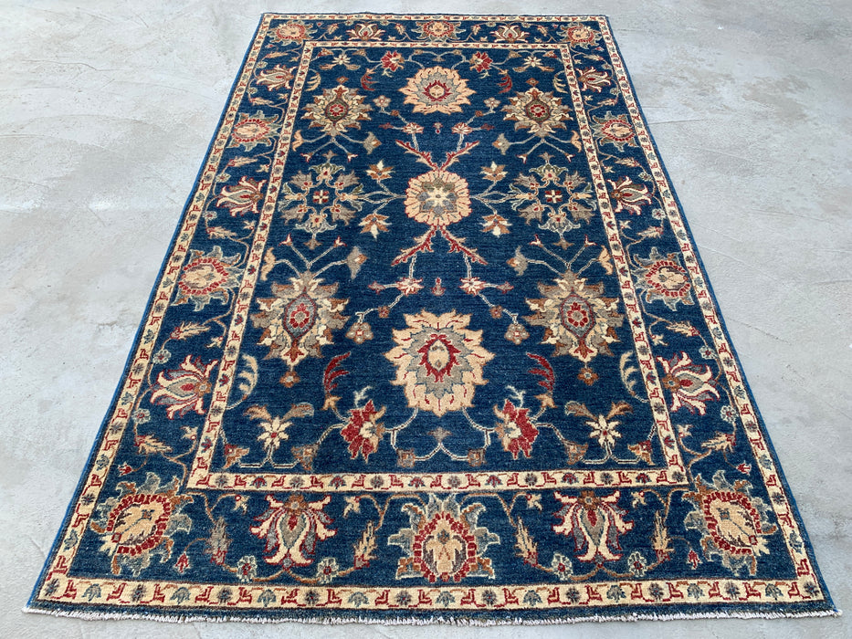 7'8 x 4'10 Hand-Knotted Peshawari Chobi Wool Rug - Blue Traditional Floral Area Rug - KBHM-586