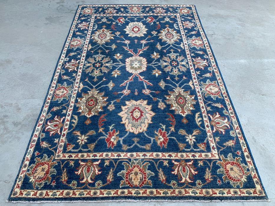 7'8 x 4'10 Hand-Knotted Peshawari Chobi Wool Rug - Blue Traditional Floral Area Rug - KBHM-586