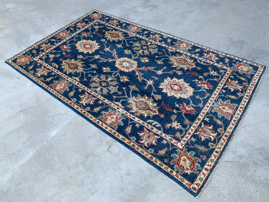 7'8 x 4'10 Hand-Knotted Peshawari Chobi Wool Rug - Blue Traditional Floral Area Rug - KBHM-586