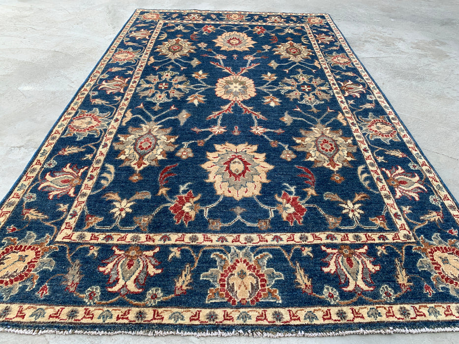 7'8 x 4'10 Hand-Knotted Peshawari Chobi Wool Rug - Blue Traditional Floral Area Rug - KBHM-586