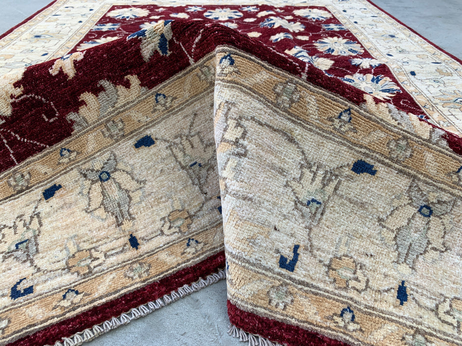 6'7 x 4'11 Hand-Knotted Peshawari Chobi Wool Rug - Red Traditional Floral Area Rug - KBHM-587