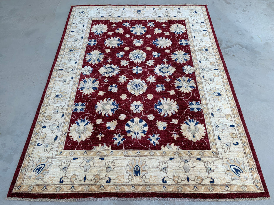 6'7 x 4'11 Hand-Knotted Peshawari Chobi Wool Rug - Red Traditional Floral Area Rug - KBHM-587