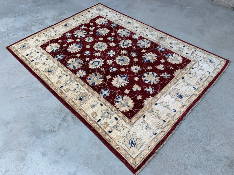 6'7 x 4'11 Hand-Knotted Peshawari Chobi Wool Rug - Red Traditional Floral Area Rug - KBHM-587