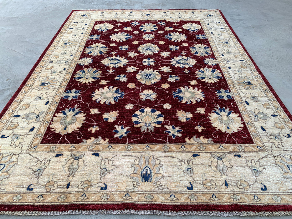 6'7 x 4'11 Hand-Knotted Peshawari Chobi Wool Rug - Red Traditional Floral Area Rug - KBHM-587