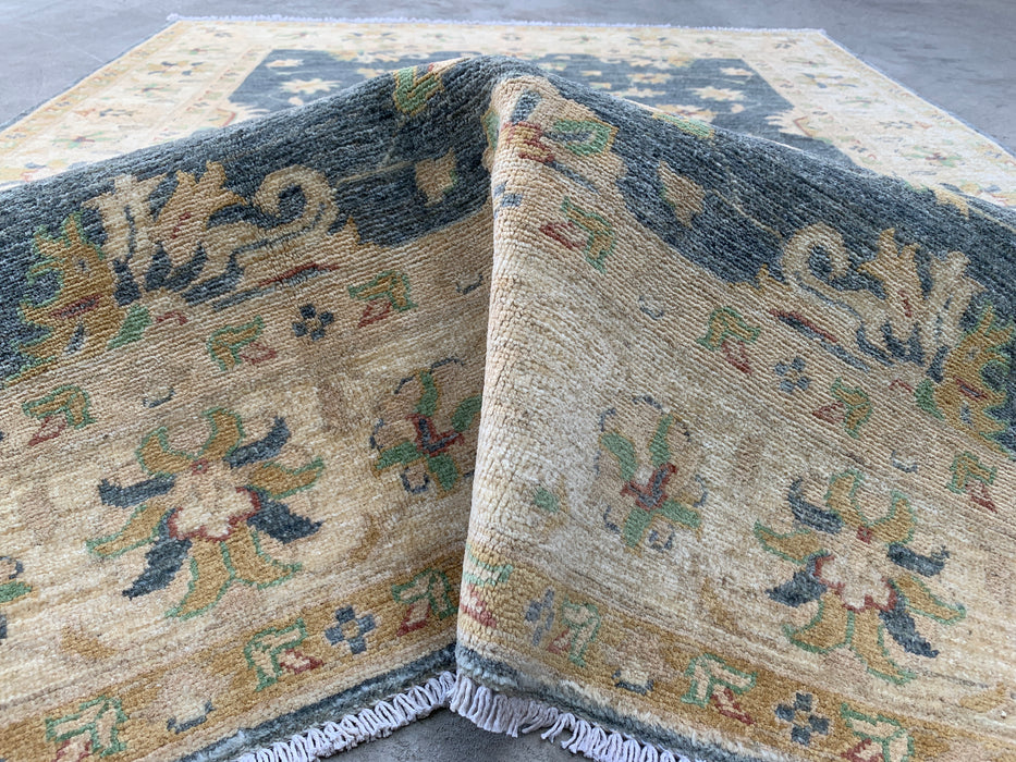 193 x 150 cm handgeknoopt Peshawari Chobi wollen tapijt - Grijs traditioneel bloemenkleed - KBHM-588