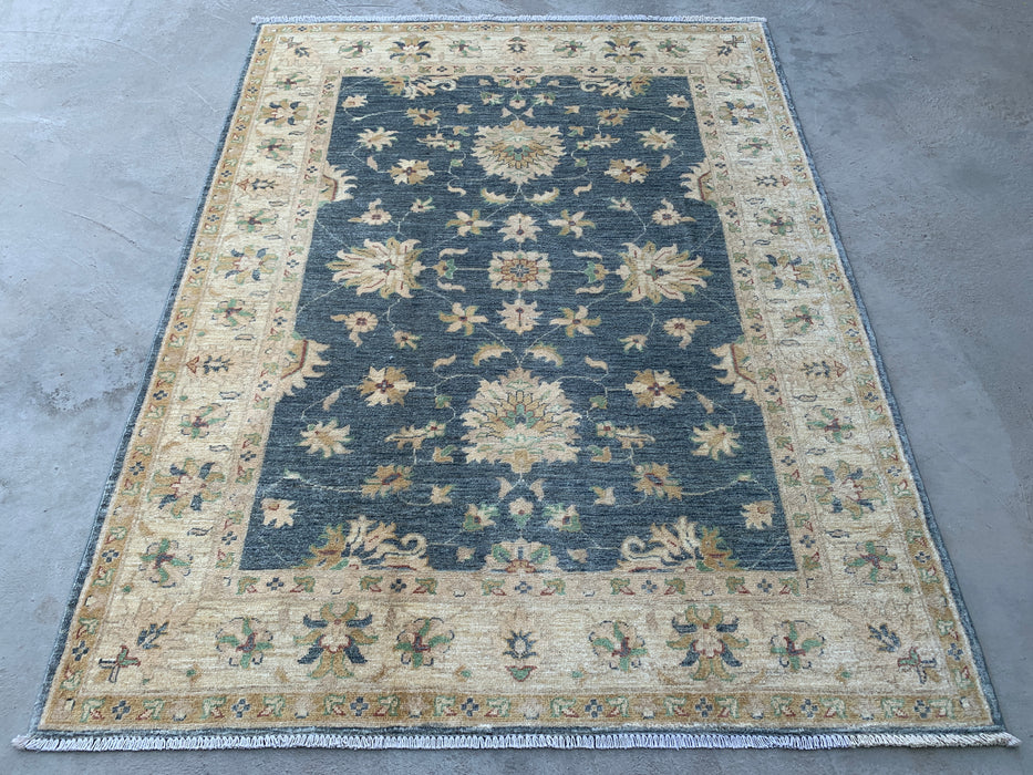 193 x 150 cm handgeknoopt Peshawari Chobi wollen tapijt - Grijs traditioneel bloemenkleed - KBHM-588