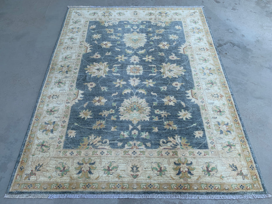 193 x 150 cm handgeknoopt Peshawari Chobi wollen tapijt - Grijs traditioneel bloemenkleed - KBHM-588