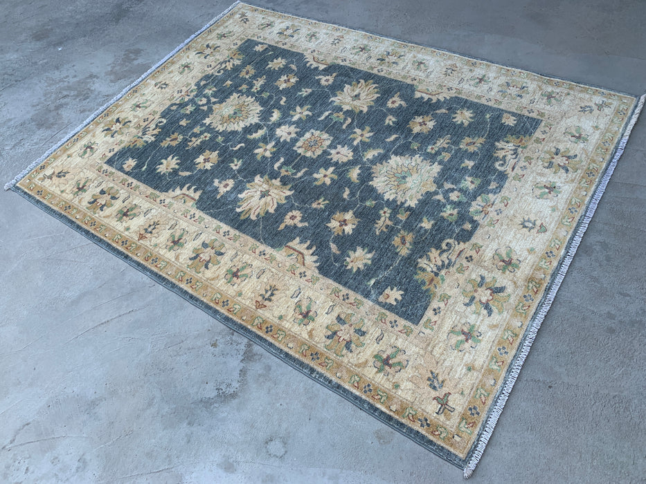 193 x 150 cm handgeknoopt Peshawari Chobi wollen tapijt - Grijs traditioneel bloemenkleed - KBHM-588