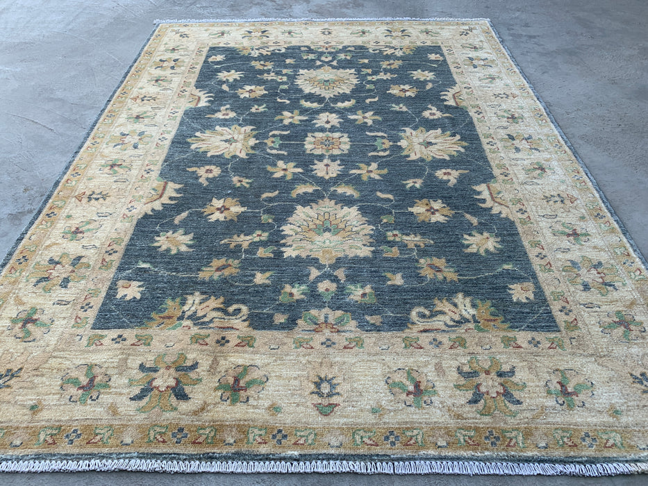 193 x 150 cm handgeknoopt Peshawari Chobi wollen tapijt - Grijs traditioneel bloemenkleed - KBHM-588