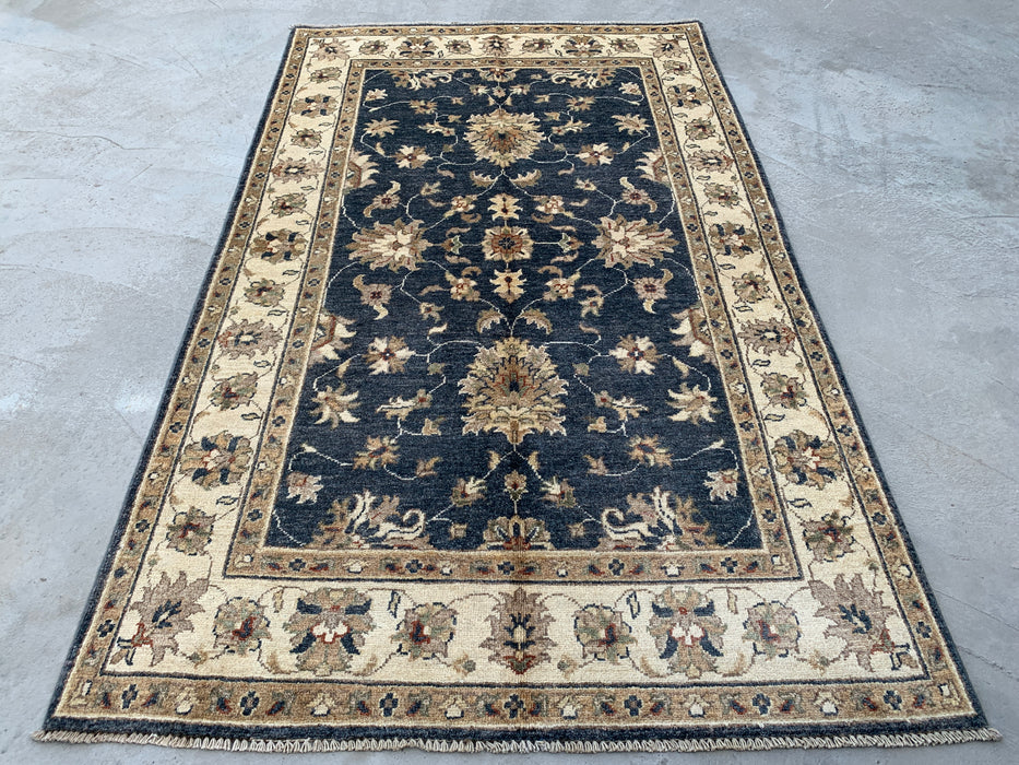 6'5 x 3'11 Hand-Knotted Peshawari Chobi Wool Rug - Blue Traditional Floral Area Rug - KBHM-589