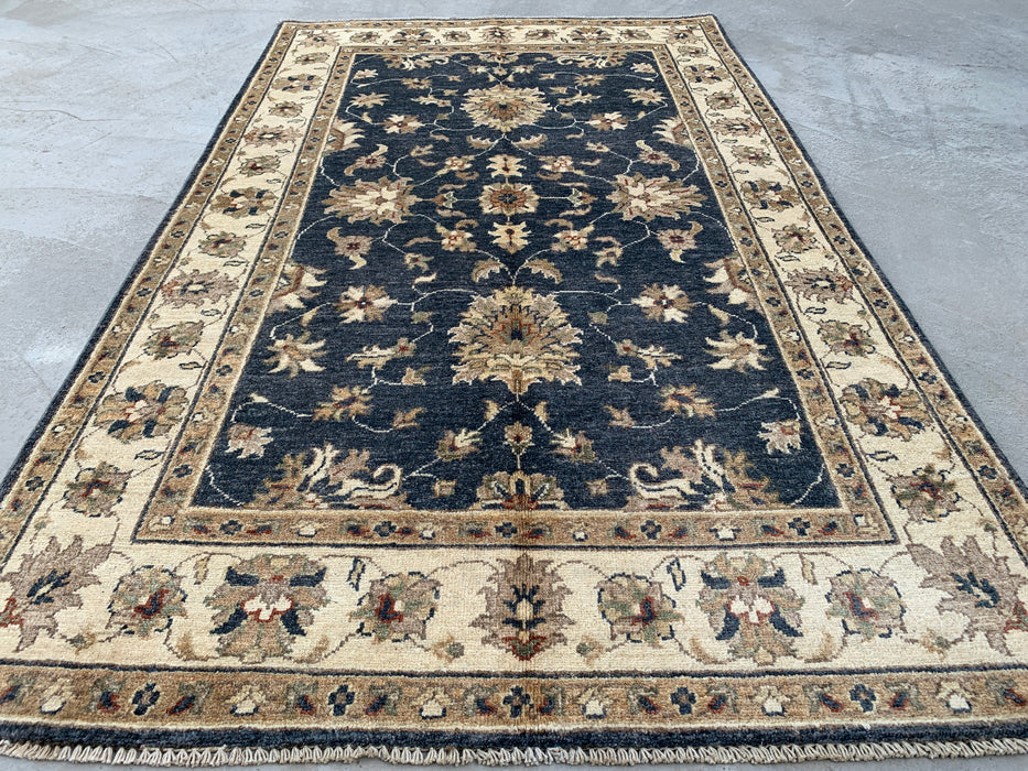 6'5 x 3'11 Hand-Knotted Peshawari Chobi Wool Rug - Blue Traditional Floral Area Rug - KBHM-589