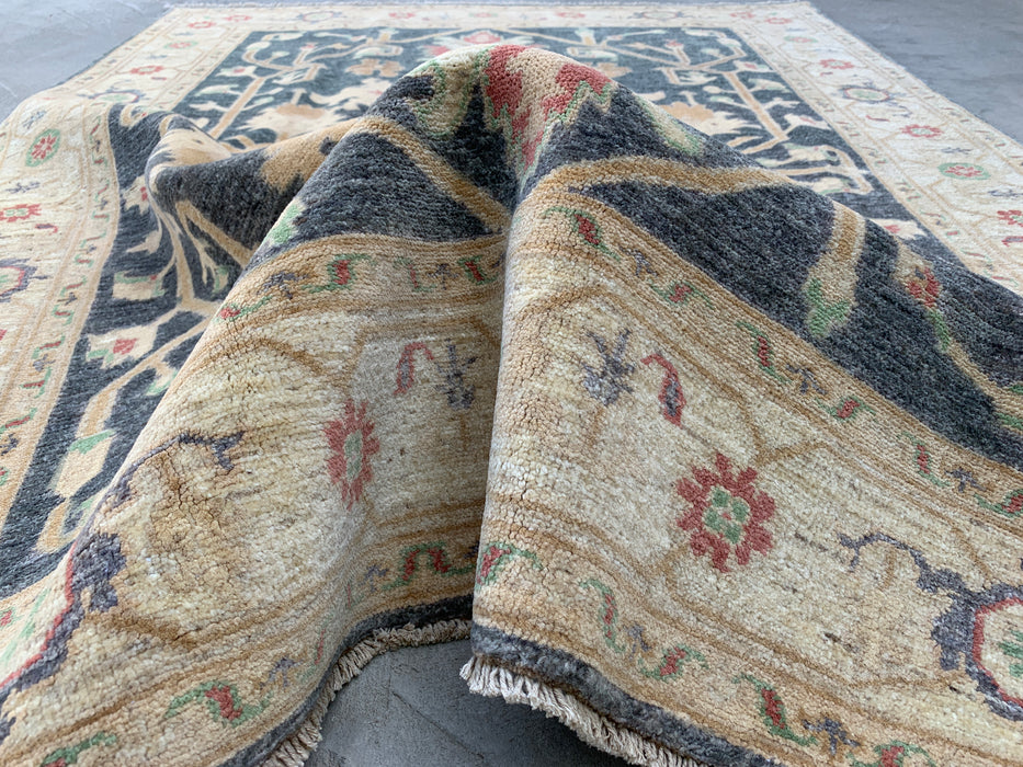 6'8 x 5'0 Hand-Knotted Peshawari Chobi Wool Rug - Gray Traditional Floral Area Rug - KBHM-590
