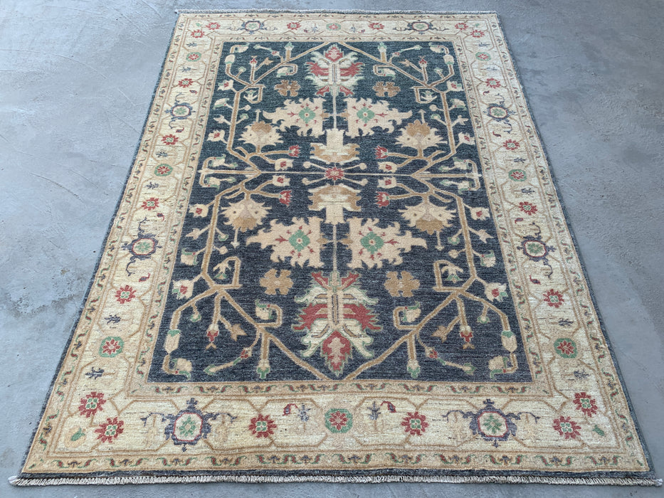 6'8 x 5'0 Hand-Knotted Peshawari Chobi Wool Rug - Gray Traditional Floral Area Rug - KBHM-590