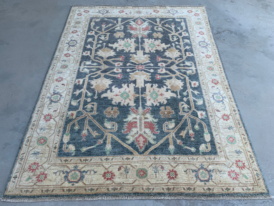 6'8 x 5'0 Hand-Knotted Peshawari Chobi Wool Rug - Gray Traditional Floral Area Rug - KBHM-590