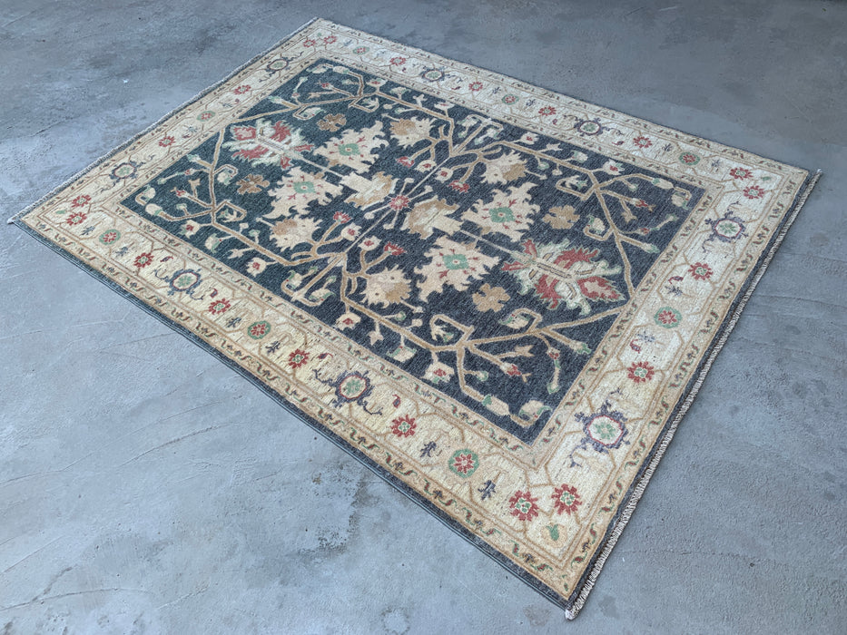 6'8 x 5'0 Hand-Knotted Peshawari Chobi Wool Rug - Gray Traditional Floral Area Rug - KBHM-590