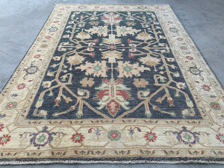 6'8 x 5'0 Hand-Knotted Peshawari Chobi Wool Rug - Gray Traditional Floral Area Rug - KBHM-590