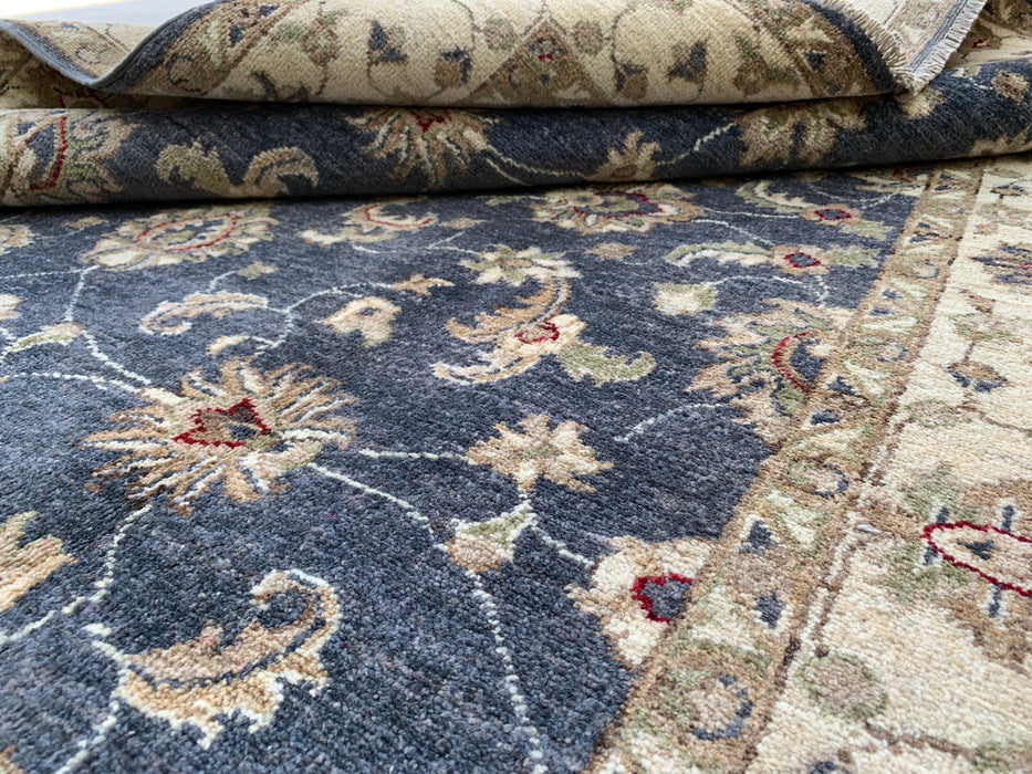 6'10 x 4'10 handgeknoopt Peshawari Chobi wollen tapijt - Blauw traditioneel bloemmotief vloerkleed - KBHM-591