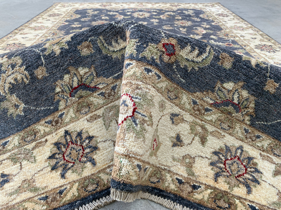 6'10 x 4'10 handgeknoopt Peshawari Chobi wollen tapijt - Blauw traditioneel bloemmotief vloerkleed - KBHM-591