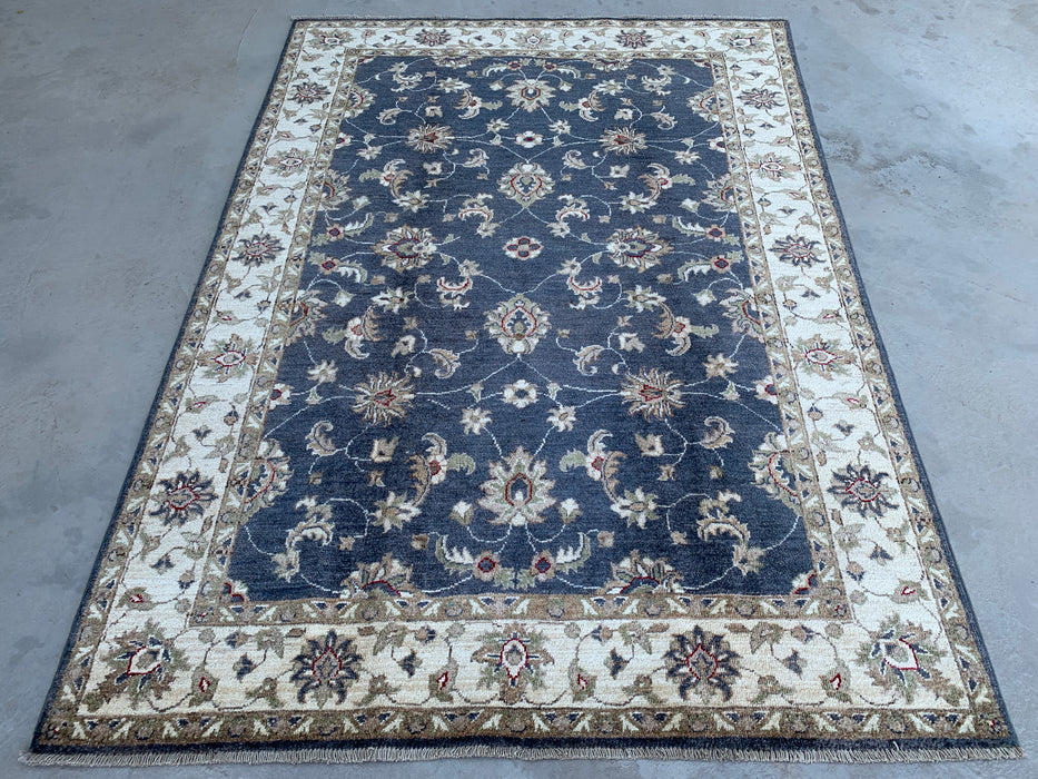 6'10 x 4'10 handgeknoopt Peshawari Chobi wollen tapijt - Blauw traditioneel bloemmotief vloerkleed - KBHM-591