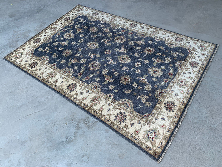 6'10 x 4'10 handgeknoopt Peshawari Chobi wollen tapijt - Blauw traditioneel bloemmotief vloerkleed - KBHM-591