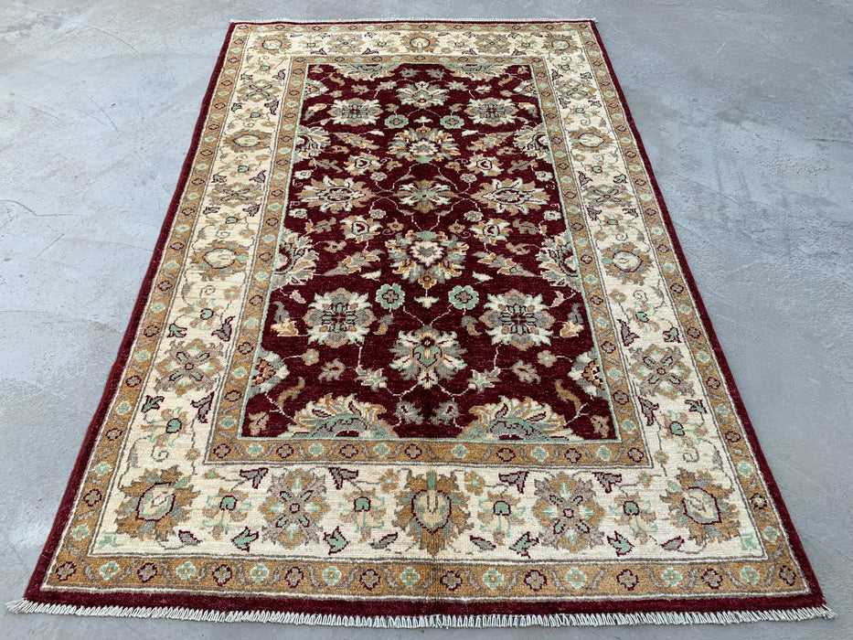 6'0 x 3'11 Hand-Knotted Peshawari Chobi Wool Rug - Red Traditional Floral Area Rug - KBHM-592