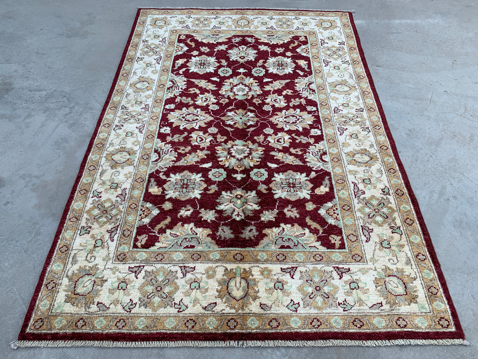 6'0 x 3'11 Hand-Knotted Peshawari Chobi Wool Rug - Red Traditional Floral Area Rug - KBHM-592
