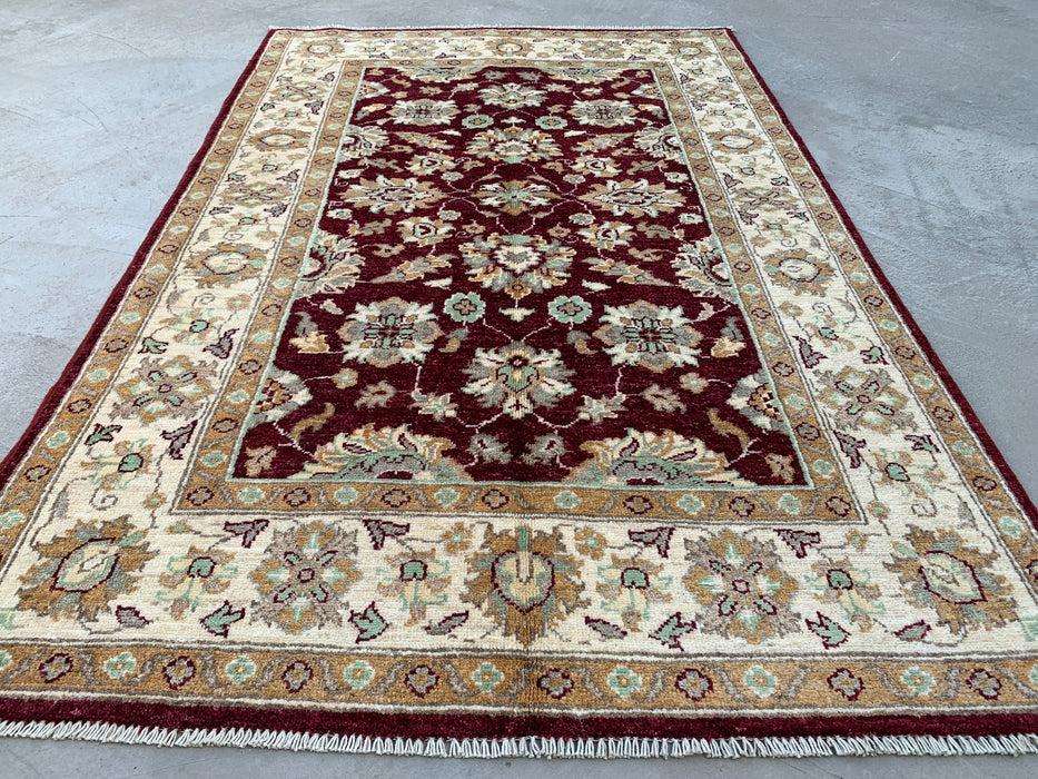 6'0 x 3'11 Hand-Knotted Peshawari Chobi Wool Rug - Red Traditional Floral Area Rug - KBHM-592