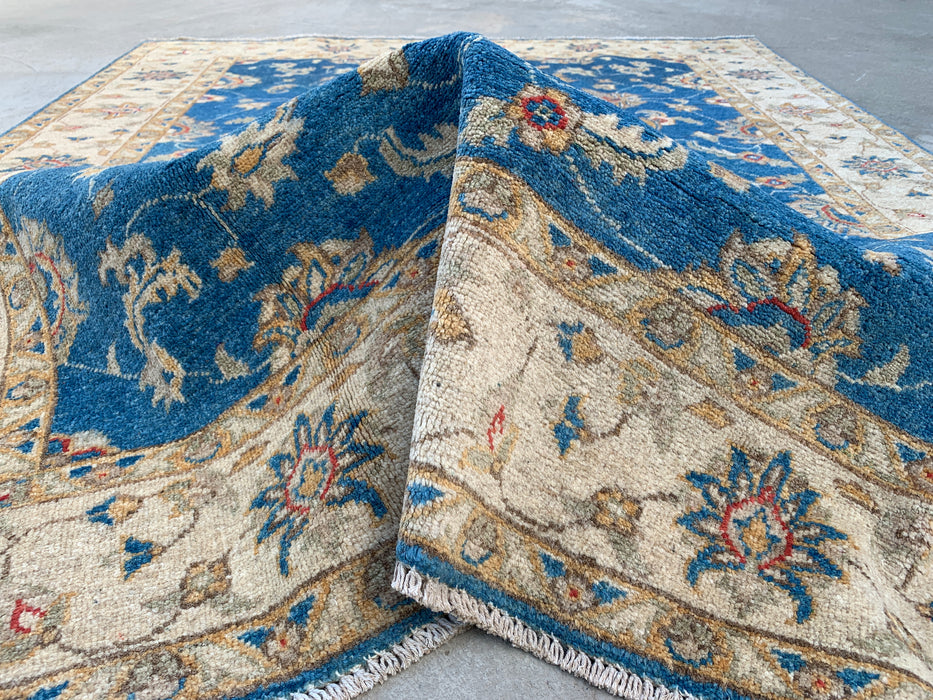 6'4 x 5'2 Hand-Knotted Peshawari Chobi Wool Rug - Blue Traditional Floral Area Rug - KBHM-594