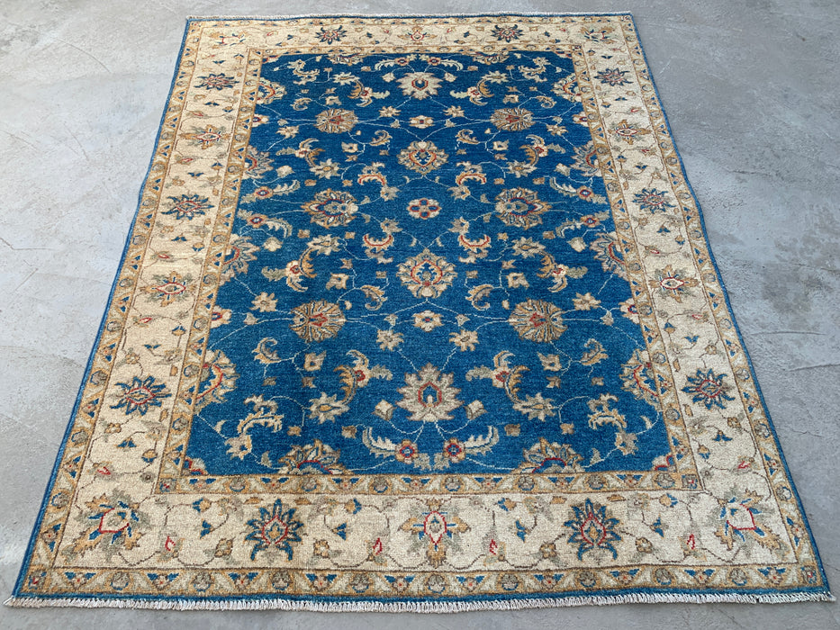 6'4 x 5'2 Hand-Knotted Peshawari Chobi Wool Rug - Blue Traditional Floral Area Rug - KBHM-594
