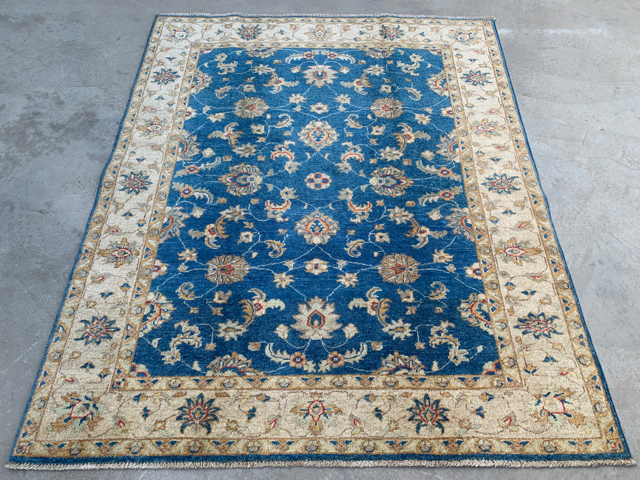 6'4 x 5'2 Hand-Knotted Peshawari Chobi Wool Rug - Blue Traditional Floral Area Rug - KBHM-594