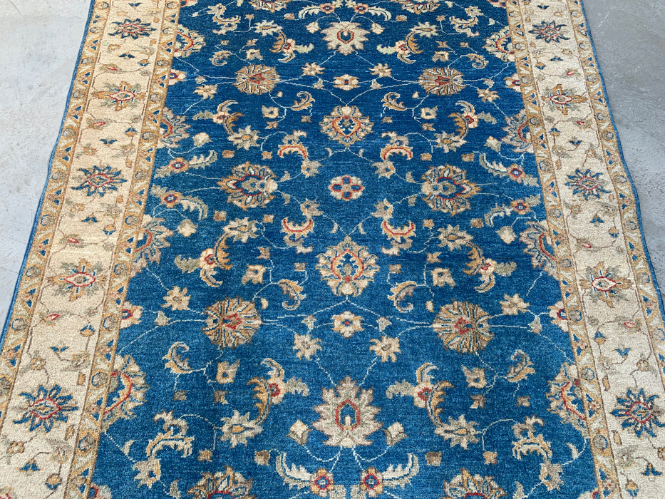 6'4 x 5'2 Hand-Knotted Peshawari Chobi Wool Rug - Blue Traditional Floral Area Rug - KBHM-594