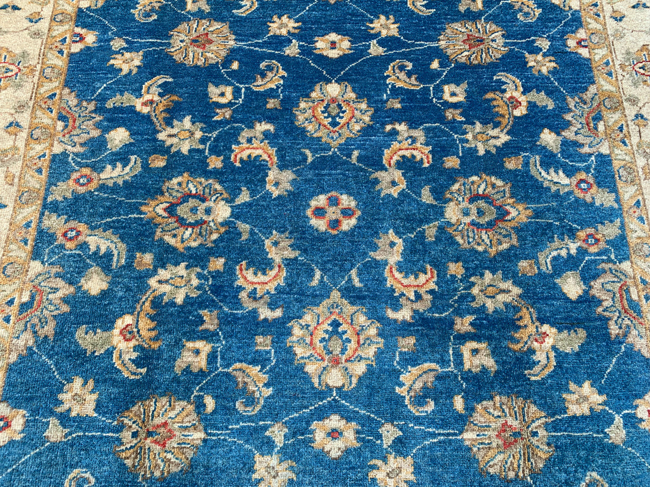 6'4 x 5'2 Hand-Knotted Peshawari Chobi Wool Rug - Blue Traditional Floral Area Rug - KBHM-594