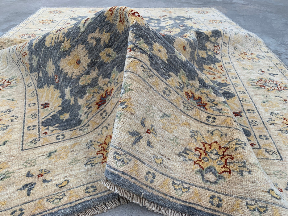 6'6 x 4'10 Hand-Knotted Peshawari Chobi Wool Rug - Gray Traditional Floral Area Rug - KBHM-595