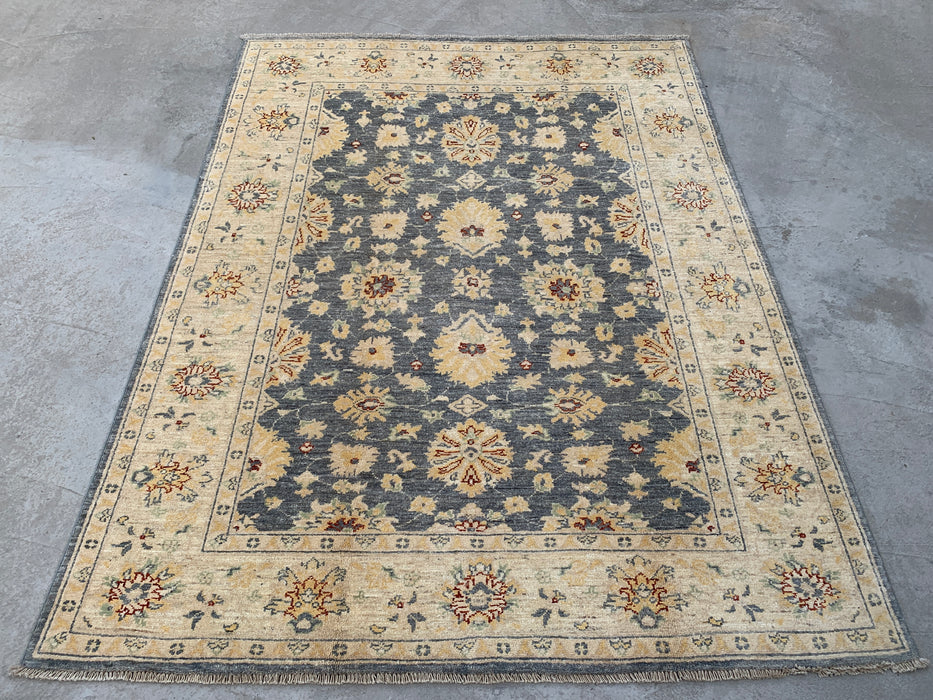 6'6 x 4'10 Hand-Knotted Peshawari Chobi Wool Rug - Gray Traditional Floral Area Rug - KBHM-595