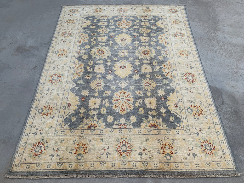 6'6 x 4'10 Hand-Knotted Peshawari Chobi Wool Rug - Gray Traditional Floral Area Rug - KBHM-595