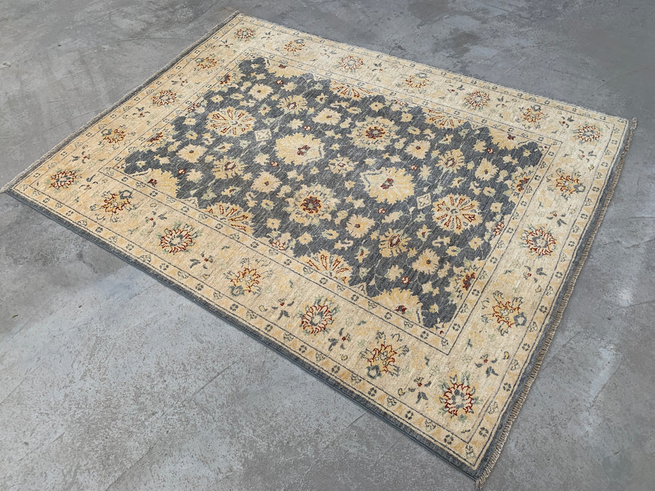 6'6 x 4'10 Hand-Knotted Peshawari Chobi Wool Rug - Gray Traditional Floral Area Rug - KBHM-595
