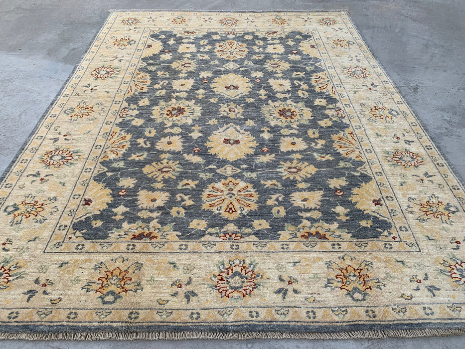 6'6 x 4'10 Hand-Knotted Peshawari Chobi Wool Rug - Gray Traditional Floral Area Rug - KBHM-595