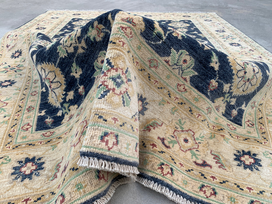 6'8 x 5'0 Hand-Knotted Peshawari Chobi Wool Rug - Blue Traditional Floral Area Rug - KBHM-596