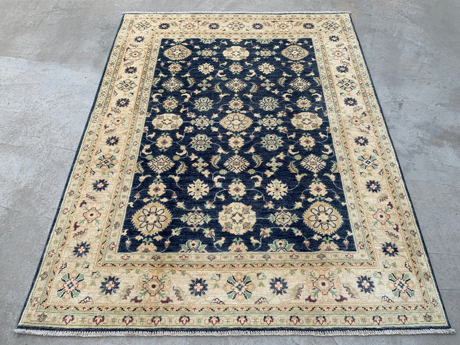 6'8 x 5'0 Hand-Knotted Peshawari Chobi Wool Rug - Blue Traditional Floral Area Rug - KBHM-596