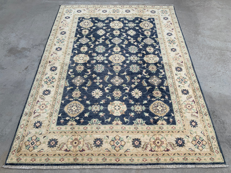 6'8 x 5'0 Hand-Knotted Peshawari Chobi Wool Rug - Blue Traditional Floral Area Rug - KBHM-596