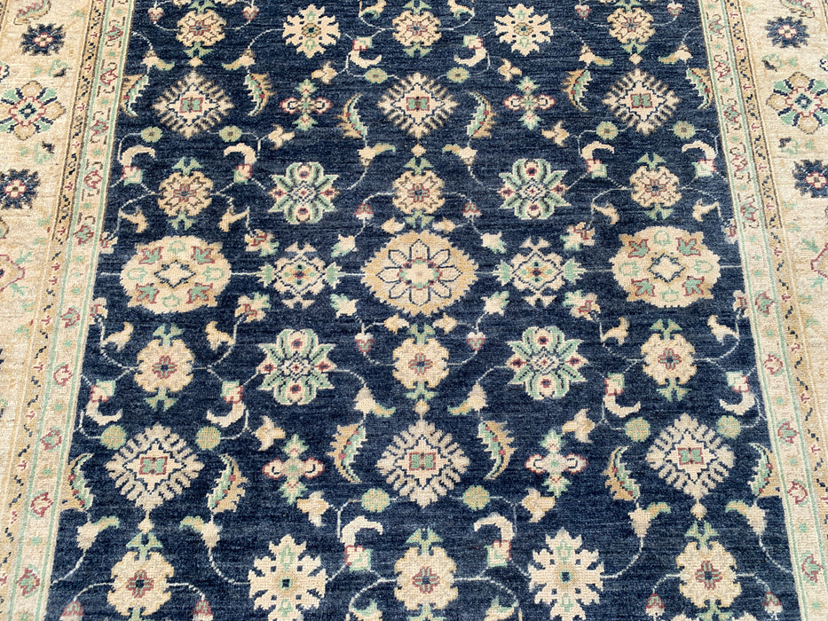 6'8 x 5'0 Hand-Knotted Peshawari Chobi Wool Rug - Blue Traditional Floral Area Rug - KBHM-596