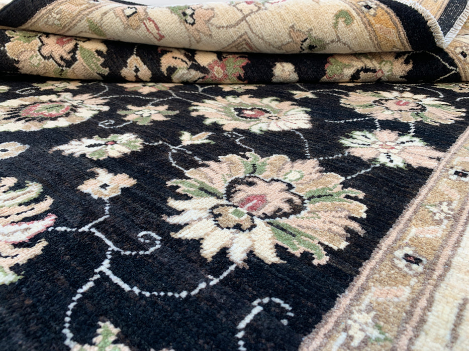 6'6 x 5'2 Hand-Knotted Peshawari Chobi Wool Rug - Black Traditional Floral Area Rug - KBHM-597