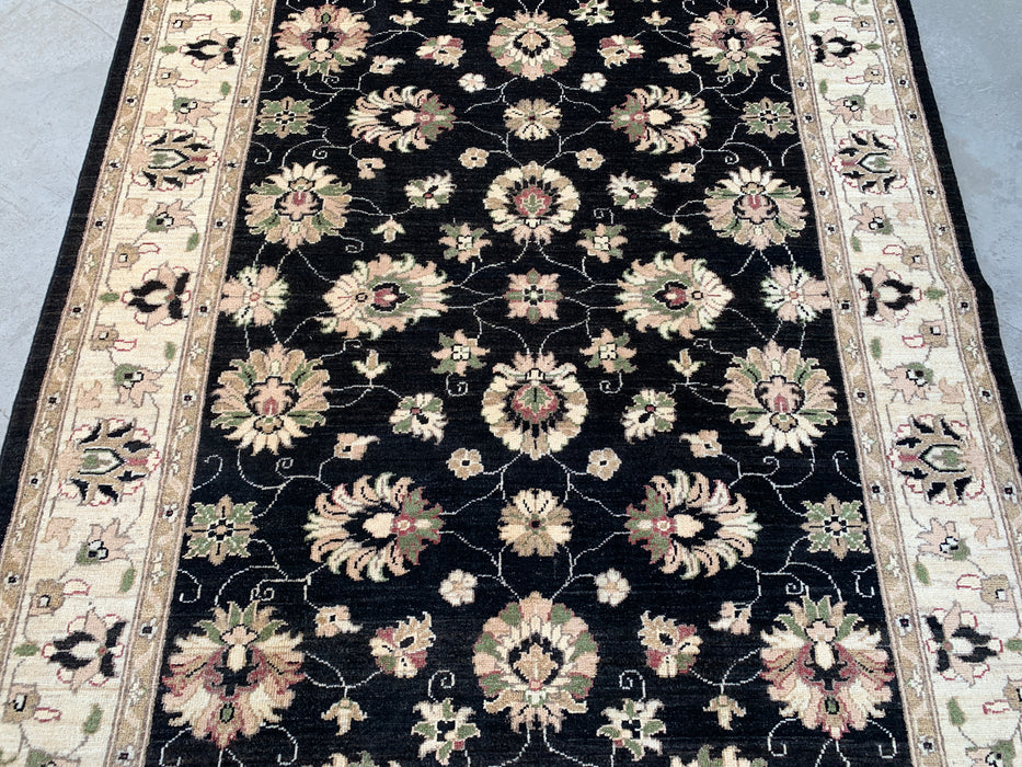 6'6 x 5'2 Hand-Knotted Peshawari Chobi Wool Rug - Black Traditional Floral Area Rug - KBHM-597