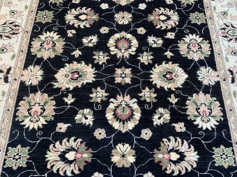 6'6 x 5'2 Hand-Knotted Peshawari Chobi Wool Rug - Black Traditional Floral Area Rug - KBHM-597
