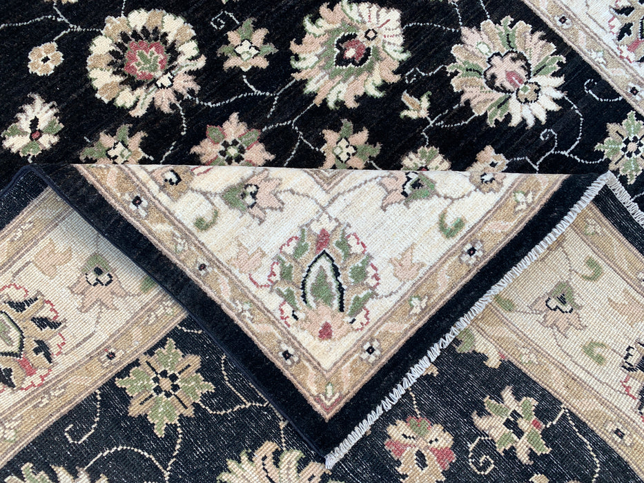6'6 x 5'2 Hand-Knotted Peshawari Chobi Wool Rug - Black Traditional Floral Area Rug - KBHM-597