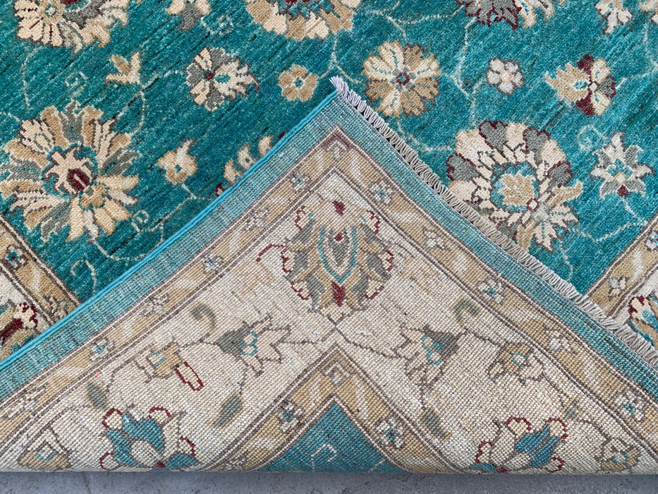 6'5 x 4'10 Hand-Knotted Peshawari Chobi Wool Rug - Turquoise Blue Traditional Floral Area Rug - KBHM-598
