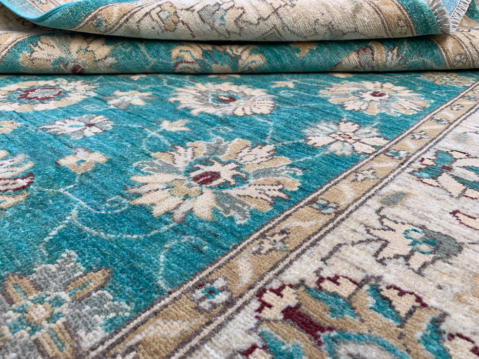 6'5 x 4'10 Hand-Knotted Peshawari Chobi Wool Rug - Turquoise Blue Traditional Floral Area Rug - KBHM-598