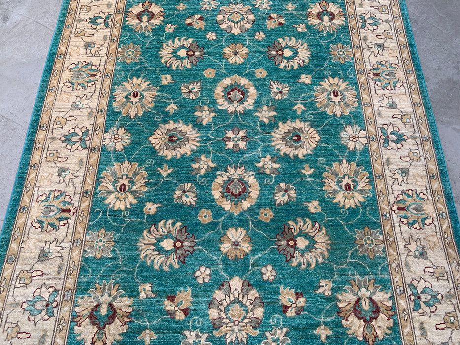 6'5 x 4'10 Hand-Knotted Peshawari Chobi Wool Rug - Turquoise Blue Traditional Floral Area Rug - KBHM-598